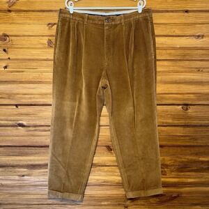Brooks Brothers Elliot Corduroy Pants Size 38x31 Brown Pleated Cuffed Grandpa